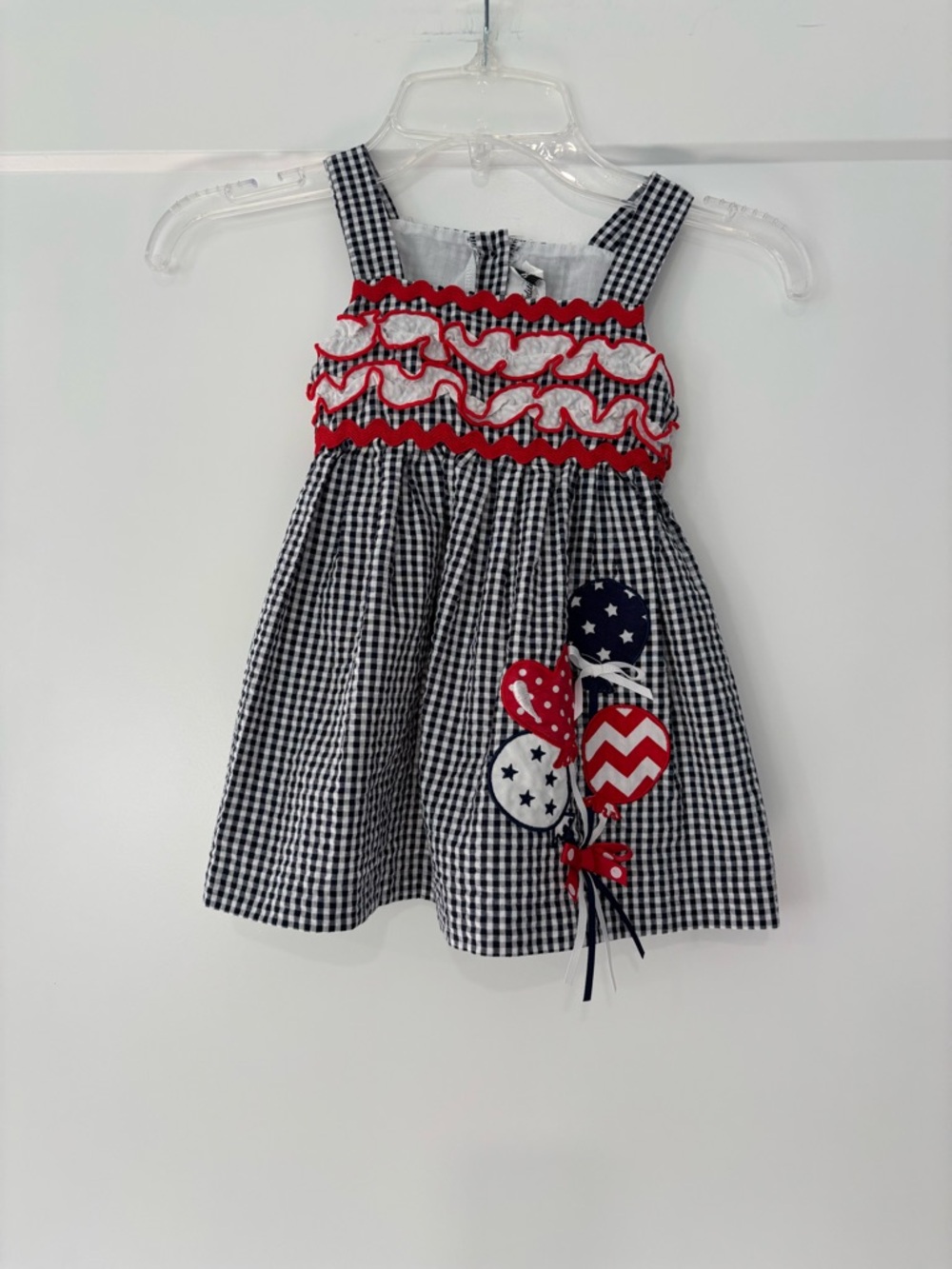 Rare Editions 4th of July Patriotic Gingham Embroidered Dress 12 months